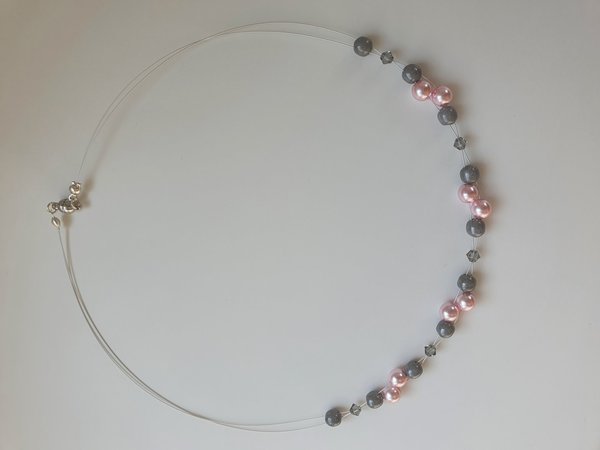Halskette rosa/grau Swarovski