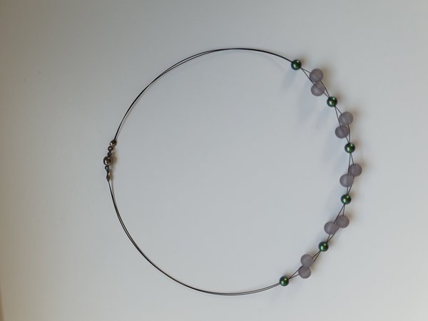 Halskette grau/grün Swarovski