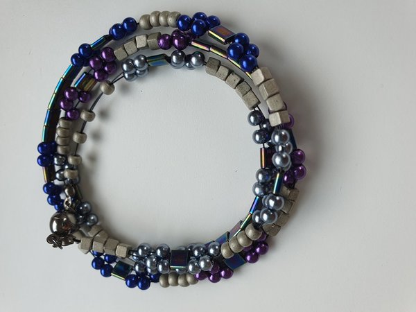 Wickelarmband Blau, Violett & Grau